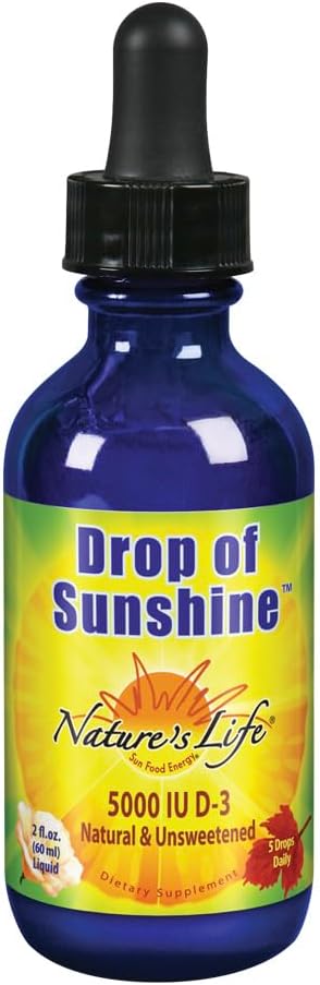Nature's Life Drop of Sunshine Vitamin D-3 Drops in Organic Extra Virgin Olive Oil & Coconut Oil 5000 IU | Supports Strong Bones & Immune System | 2 oz - görsel 1