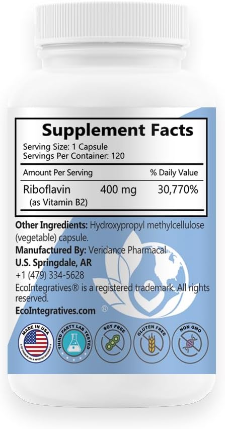EcoIntegratives B2-400 Pure Riboflavin – – Supports energy metabolism and nervous system health – Image 2