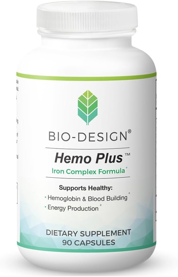 Bio-Design Hemo Plus – Iron Complex Formula – Blood Builder with Vitamin C, Folate, B6, B12 & Liver – 90 Capsules - görsel 1