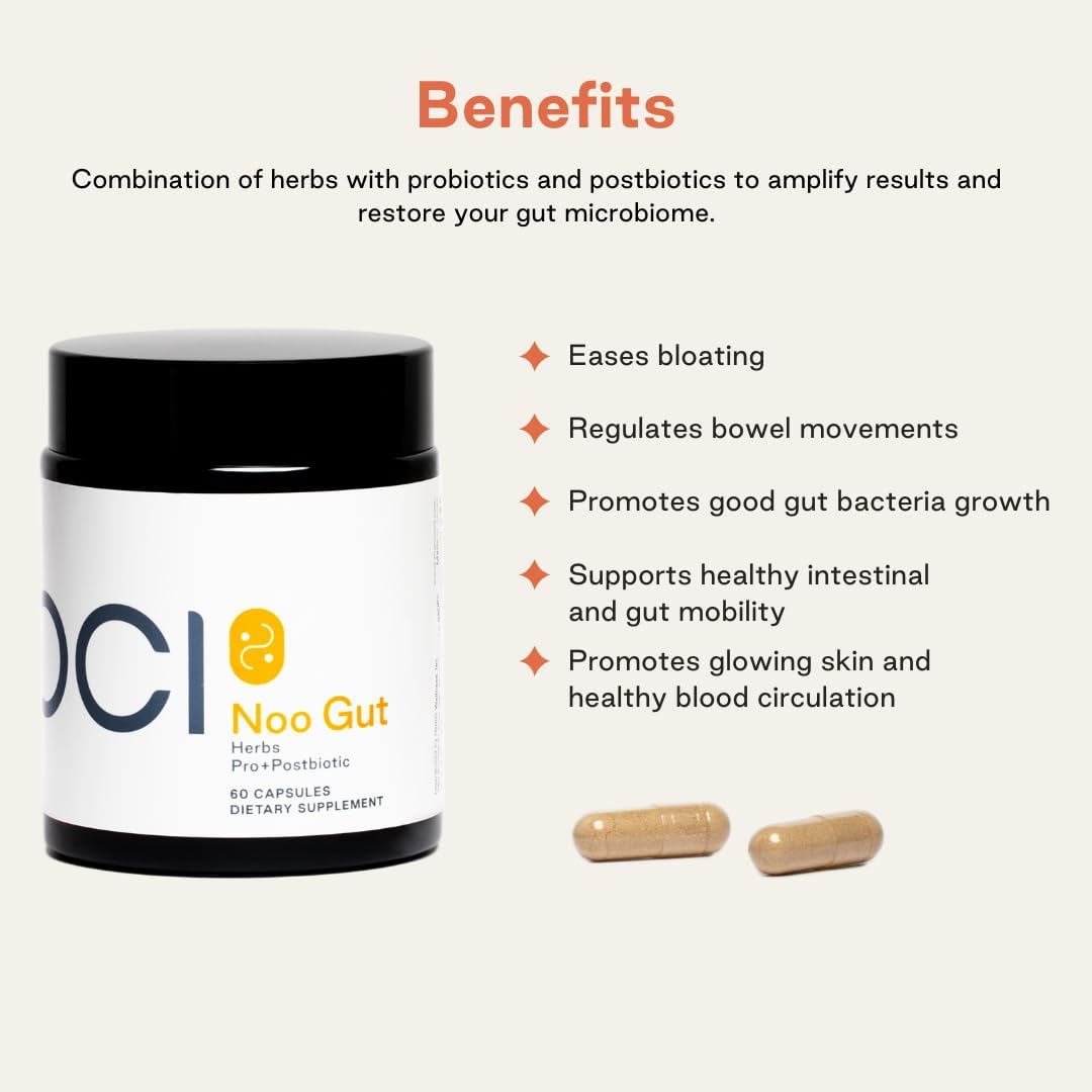 NOOCI NOO Gut, Gut + Skin: 3-in-1 Gut Health Supplement with Herbs, Probiotic & Postbiotic, 60 Vegan Capsules - görsel 2