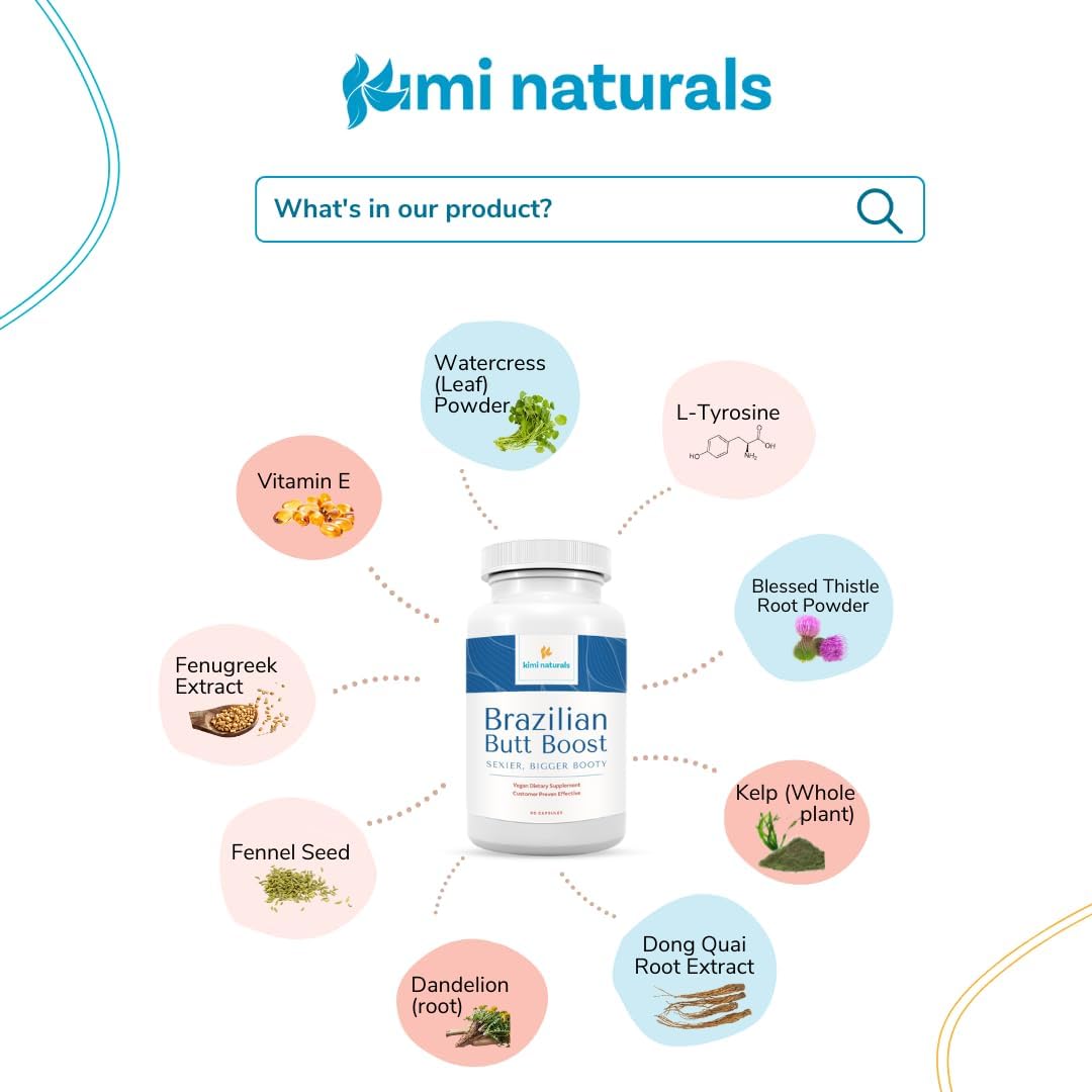 Kimi Naturals Butt Enhancer Pills - Natural Bum Builder for Bigger Buttocks and Curves - 60 Capsules - görsel 3
