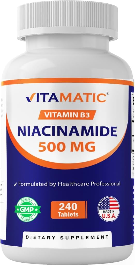 Vitamatic Niacinamide 500 mg 240 Tablets - Flush Free Vitamin B3 - Supports Energy Production – Image 1