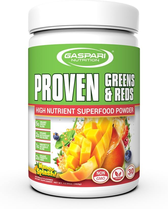 Gaspari Nutrition Greens and Reds: Organic Superfood Powder, Immune Support, Probiotics and Fibre, Vegan and Non-GM (30 Servings, Mango Splash) - görsel 1
