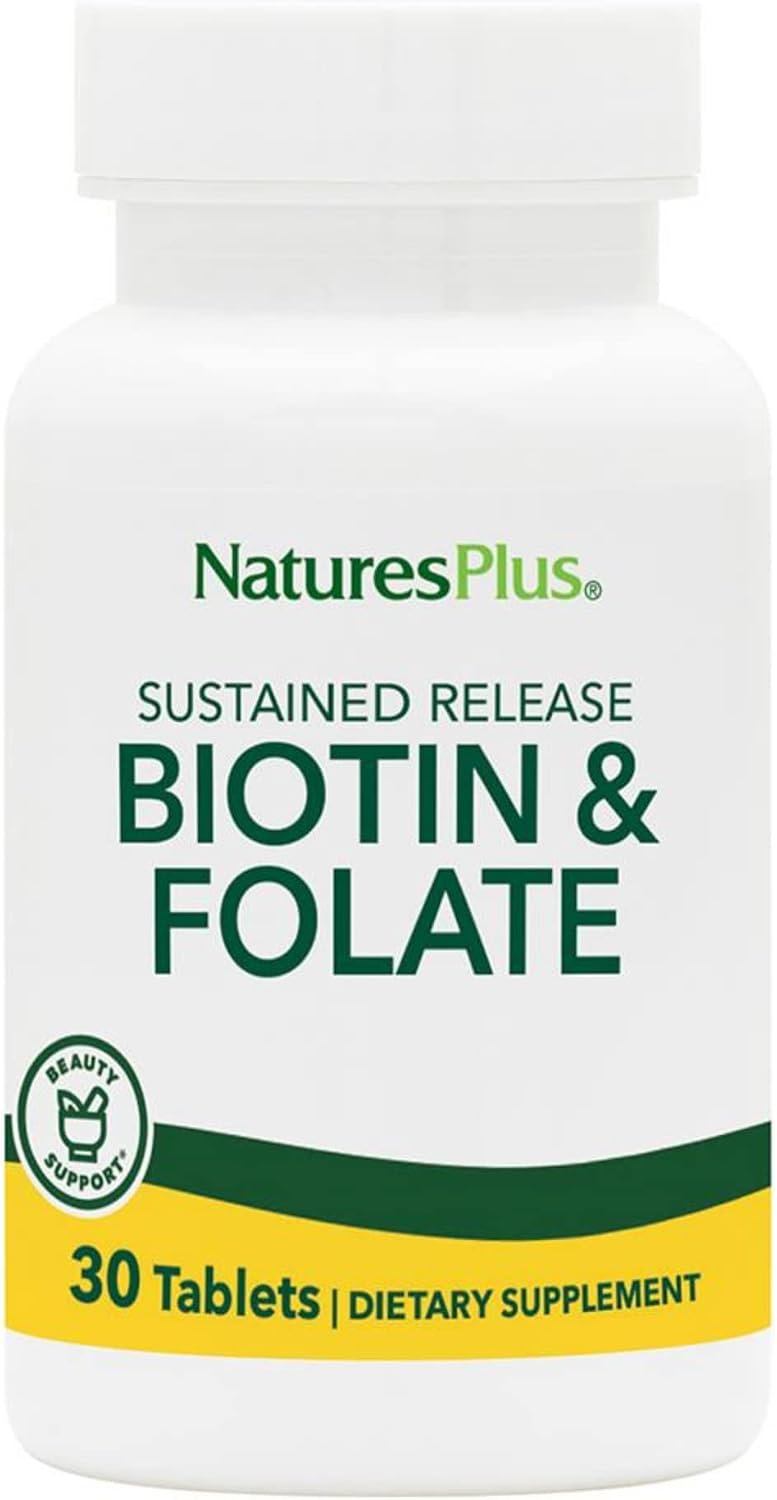 NaturesPlus Biotin & Folate 2500/8000 mcg Sustained Release Tablets, 30 Pack - görsel 1