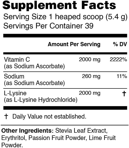 Life Energy High-Dosed Vitamin C & L-Lysine Drink Mix - Passion Fruit & Lime, 210g – Image 2