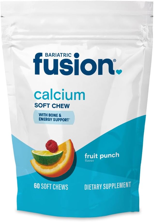 Bariatric Fusion Calcium Supplement Chews - Calcium Citrate with Vitamin D3 - Sugar Free Chewable - 500mg - Fruit Punch - 60 Count - görsel 1