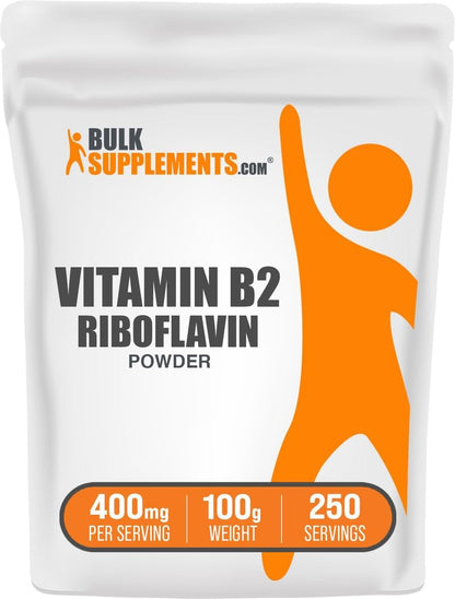 BulkSupplements.com Riboflavin Powder - Vitamin B2 Supplement, 400mg per Serving, 100g