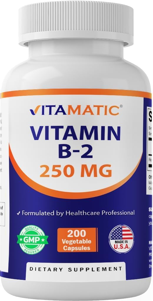 Vitamin B2 (Riboflavin) 250 mg, 200 Vegetarian Capsules - Supports Energy Metabolism, Nervous System Health, Skin & Eye Health, Antioxidant Support - Non GMO, Gluten free - görsel 1