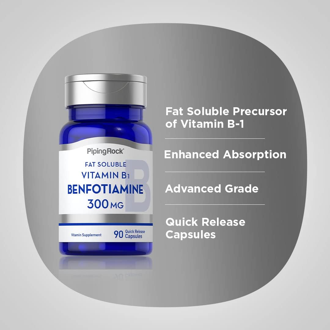 Piping Rock Benfotiamine 300mg | 90 Capsules | Fat Soluble Vitamin B1 - görsel 4
