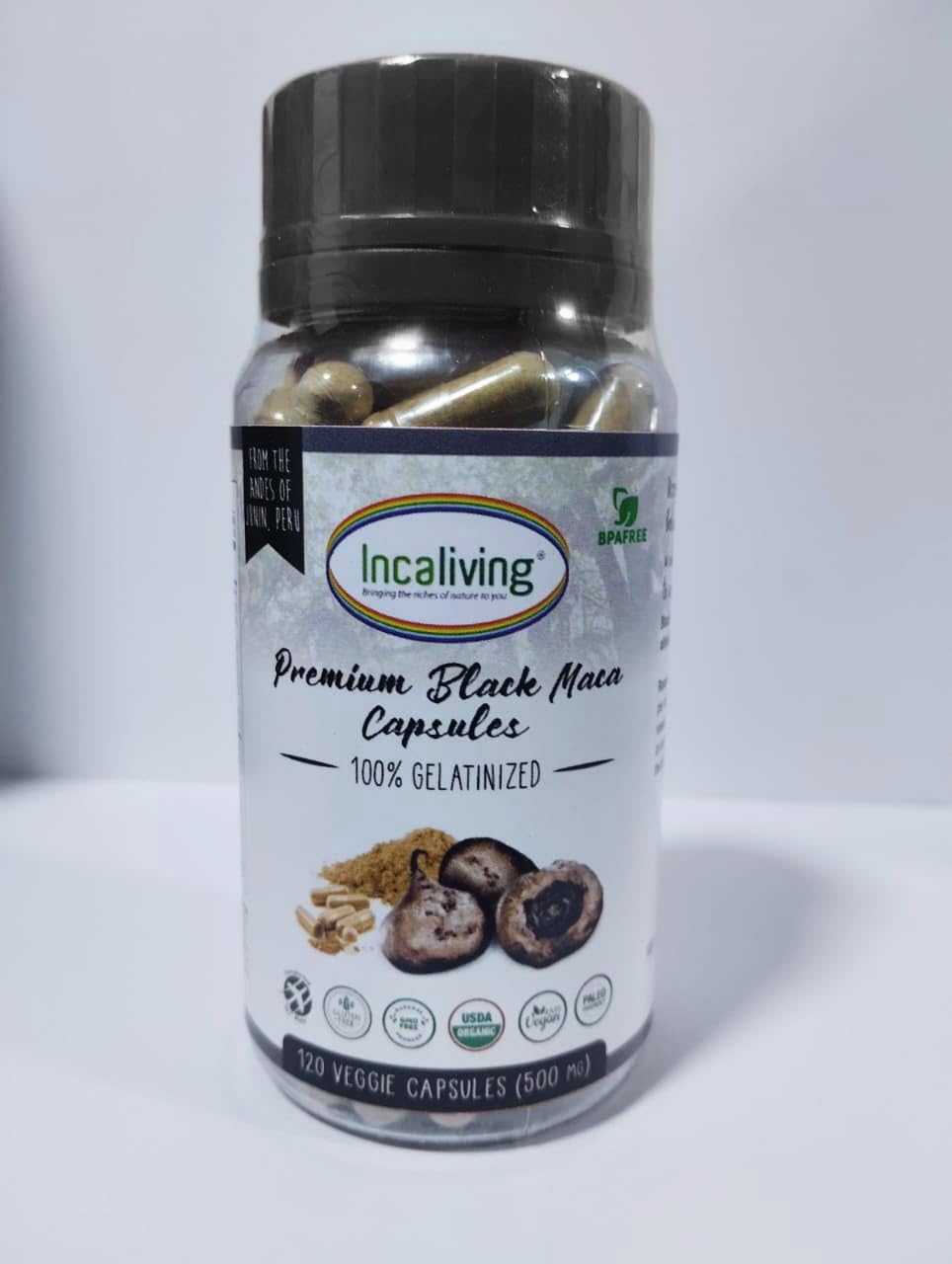Incaliving Premium Black Maca Vegie Capsules – 120 Count, Organic Peru Maca - görsel 1
