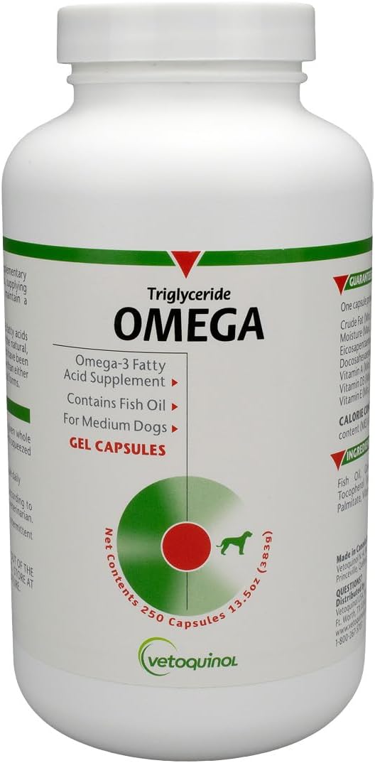 Vetoquinol Triglyceride Omega - Fish Oil for Dogs and Cats - 250 Softgels - görsel 1