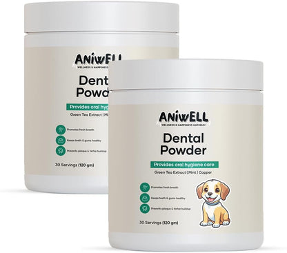 Aniwell Dog Dental Powder - Powered by Herbal Extracts for Fresh Breath and Dental Support (Pack of 3)