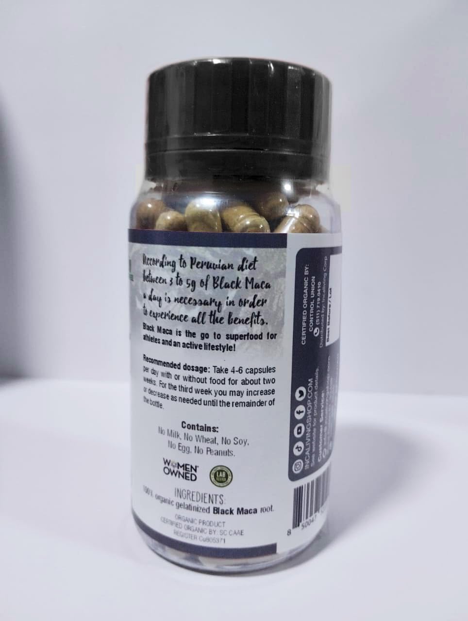 Incaliving Premium Black Maca Vegie Capsules – 120 Count, Organic Peru Maca - görsel 3