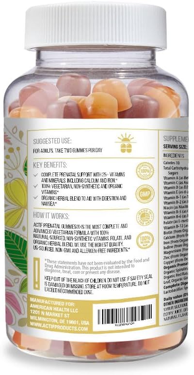 Actif Prenatal Gummies with 25+ Organic Vitamins and Organic Herbal Blend - Non-GM, 100% Vegetarian, 90 Count, Made in USA - görsel 2
