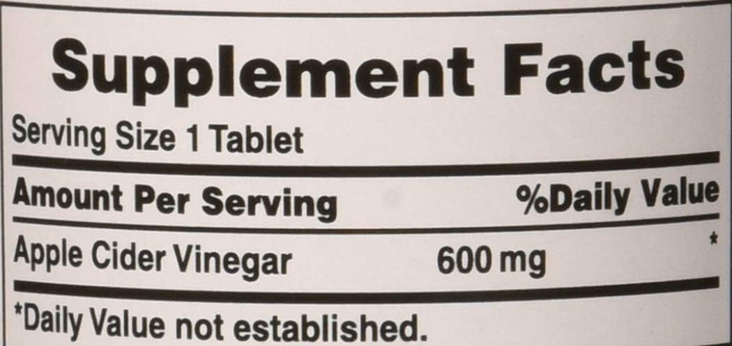 Puritan's Pride Apple Cider Vinegar 600 mg, Vegetarian Dietary Supplement, 200 Tablets – Image 4