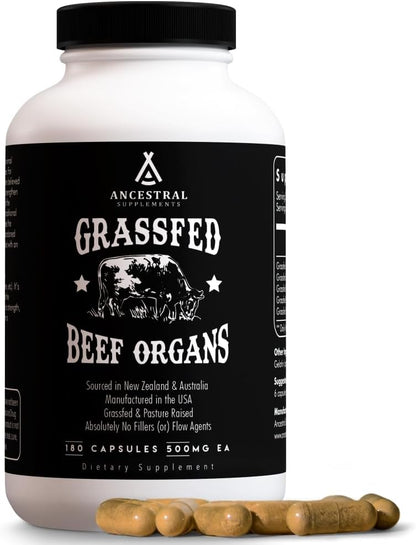 Ancestral Supplements Grass Fed Beef Organ Supplement – Whole Body Wellbeing Blend, 180 Capsules
