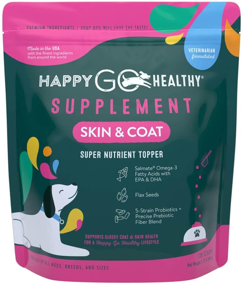 Happy Go Healthy Skin & Coat Supplements for Dogs with Probiotics, Prebiotics & Wild Salmon Omega-3s, All Breeds, 120 Count - görsel 4