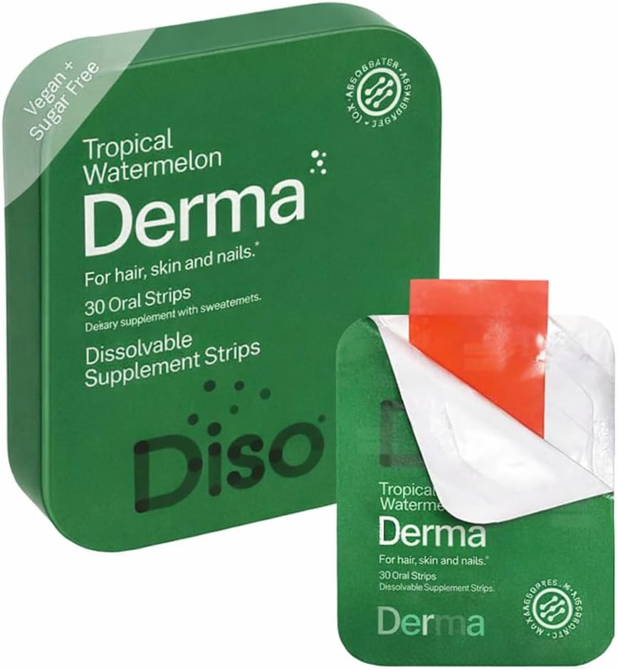 DISO Derma Fast-Dissolving Oral Strips for Hair, Skin & Nails with Biotin, Tropical Watermelon Flavour, Vegan, Sugar-free, Gluten Free, 30 Strips - görsel 1