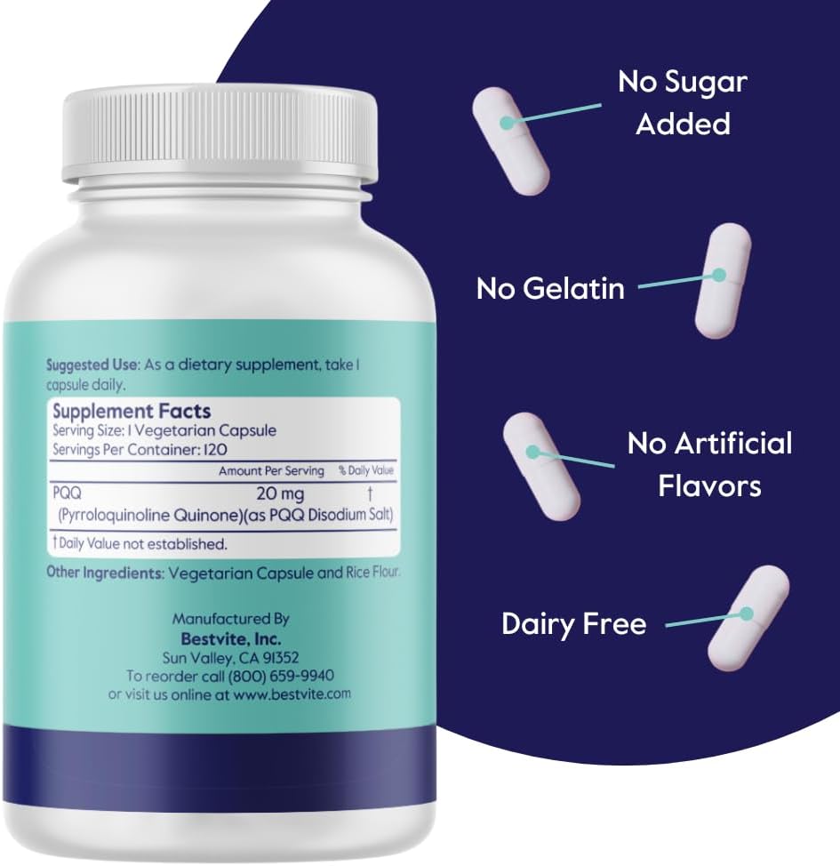 BESTVITE PQQ 20mg (Pyrroloquinoline Quinone) - 120 Vegan Capsules - görsel 3