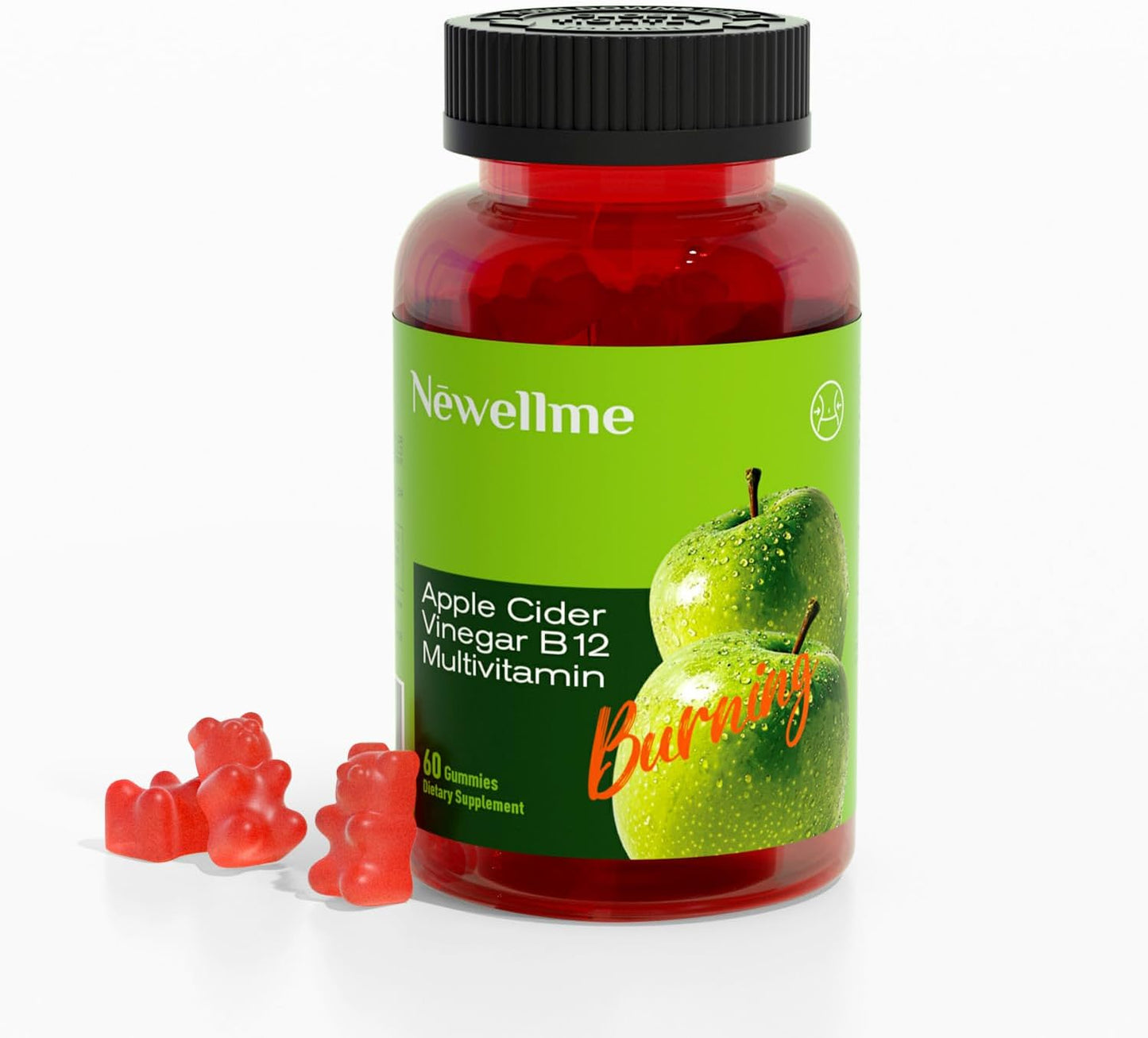 NEWELLME Apple Cider Vinegar Gummies with B12 - ACV Supplement Gummy Vitamins, Energy & Detox | Vegan, Non-GM & Gluten Free (60) - görsel 1