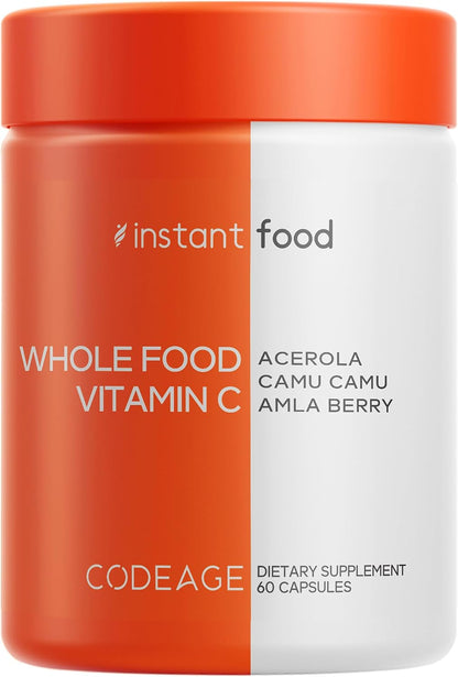 Codeage Wholefood Vitamin C Supplement - Acerola Cherry, Camu Camu, Amla Berry & Rose Hips Blend - Citrus Bioflavonoids - – Image 1