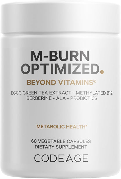 Codeage M-Burn Optimised Supplement - Decaffeinated Green Tea (50% EGCG), Berberine, Akkermansia Probiotic, Vitamin B12 - 60 – Image 1