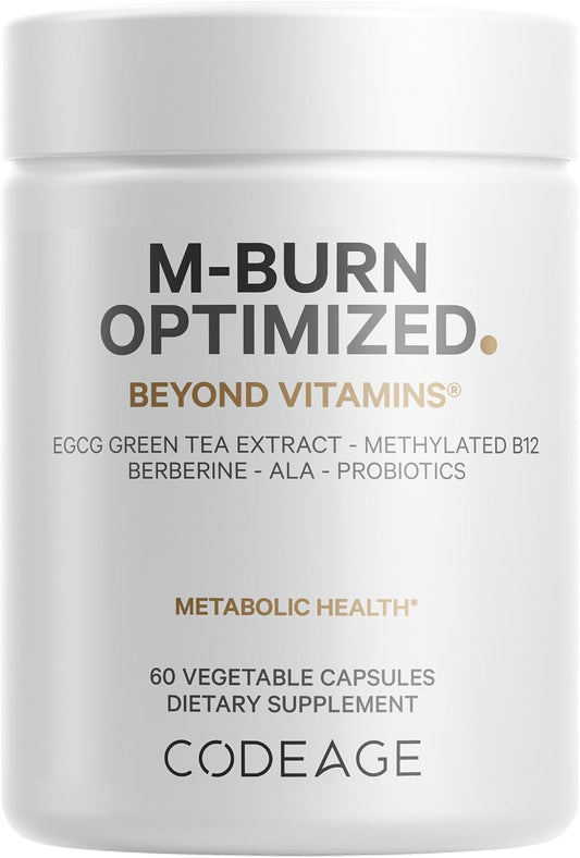 Codeage M-Burn Optimised Supplement - Decaffeinated Green Tea (50% EGCG), Berberine, Akkermansia Probiotic, Vitamin B12 - 60 – Image 1