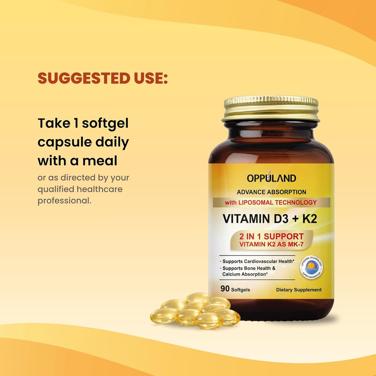 Oppuland Vitamin D3 + K2 5000 IU with Liposomal Technology - MK-7 100mcg - 90 Softgels – Image 8