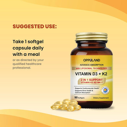Oppuland Vitamin D3 + K2 5000 IU with Liposomal Technology - MK-7 100mcg - 90 Softgels – Image 8