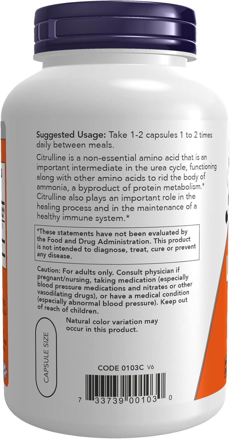 NOW Foods L-Citrulline 750 mg - 180 Capsules - görsel 3