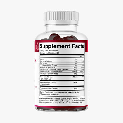 Vitamatic Beetroot Gummies with B6, B12, Grape Seed, Pomegranate & Nicotinamide - Vegan, Non-GM, 60 Count – Image 9