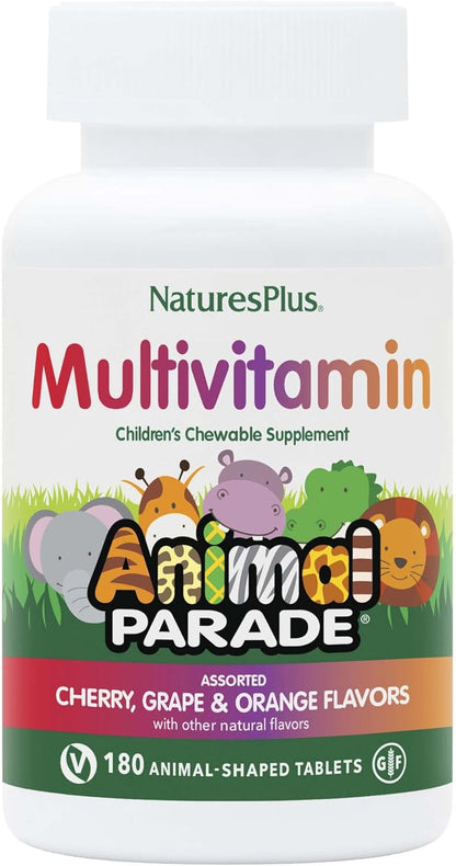 NaturesPlus Animal Parade Children's Chewable Multivitamin - 180 Animal-Shaped Tablets (Pack of 3) - Natural Assorted Flavours - Vegan, Gluten free - 270 Servings
