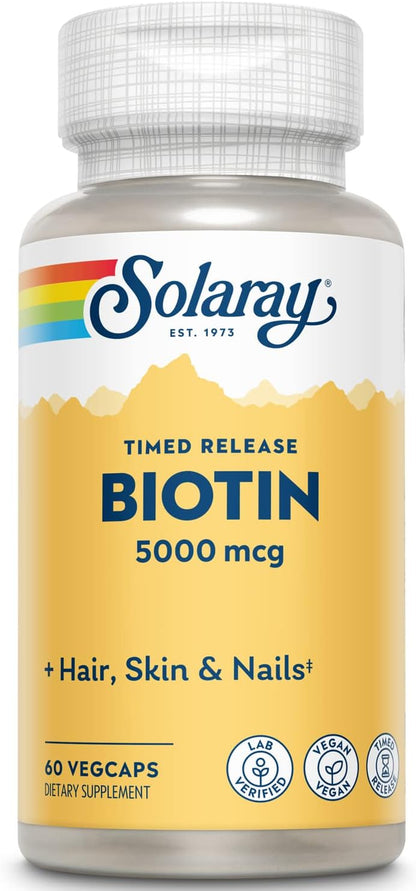 SOLARAY Biotin Supplement 5000 mcg - Pure Biotin for Hair, Skin and Nails - 60 Lozenges