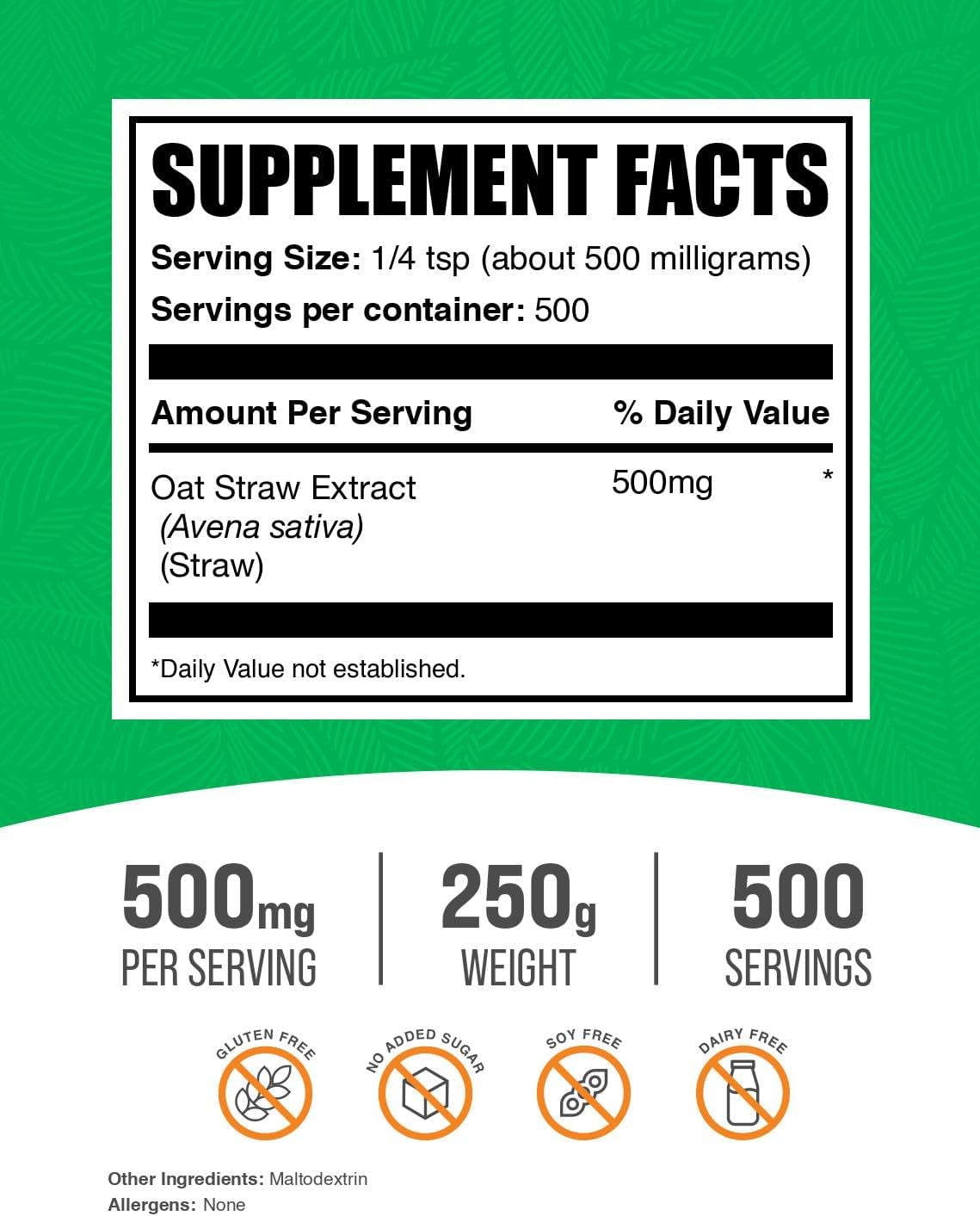 Oat Straw Extract Powder - Avena Sativa Supplement, 500mg per Serve, 250g - görsel 2