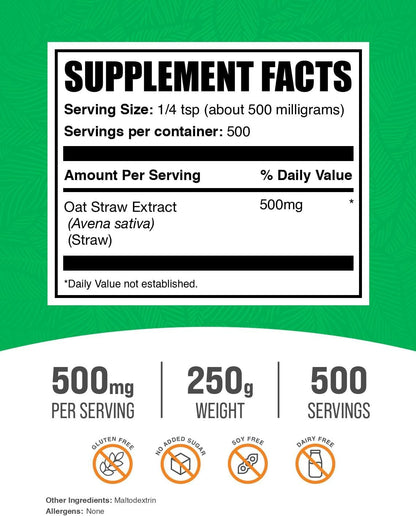 Oat Straw Extract Powder - Avena Sativa Supplement, 500mg per Serve, 250g