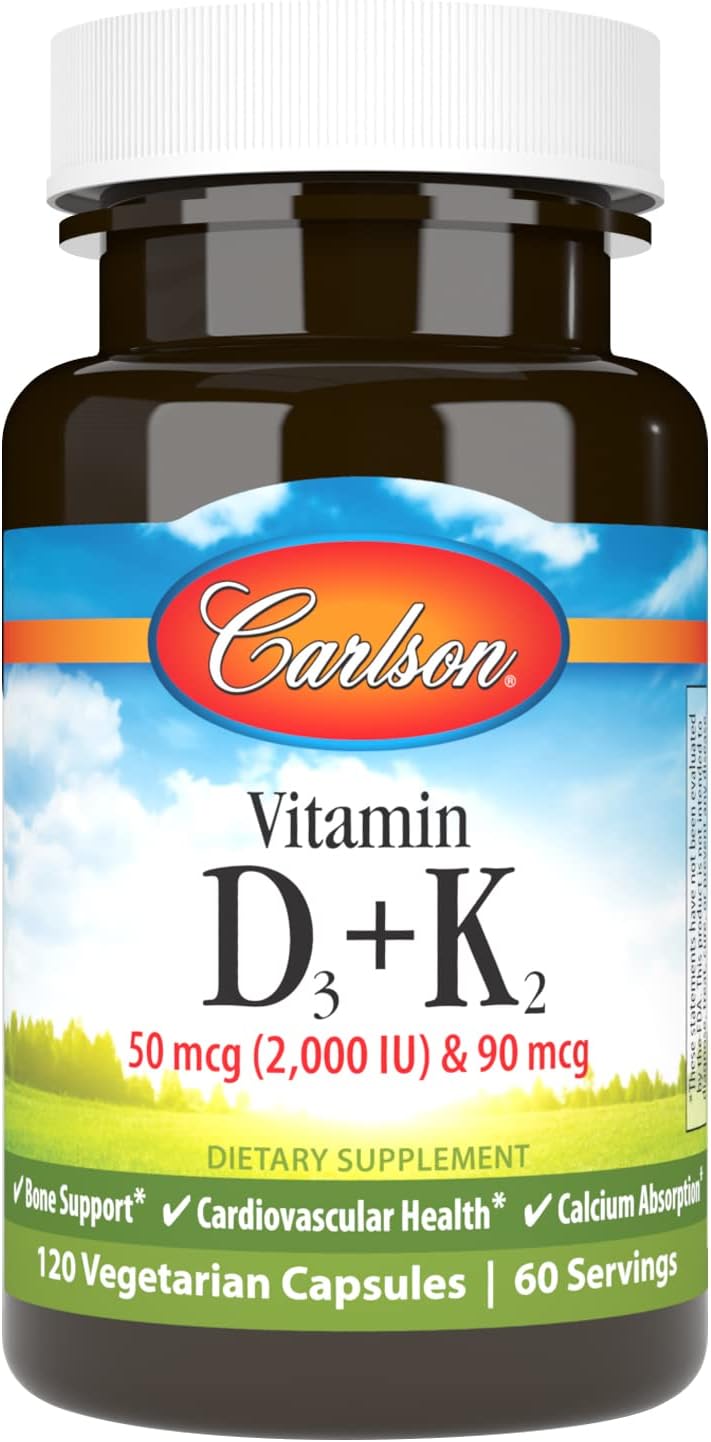 Carlson Vitamin D3 + K2, 2000 IU (50 mcg) with 90 mcg Vitamin K2 MK-7, 60 Capsules - görsel 9
