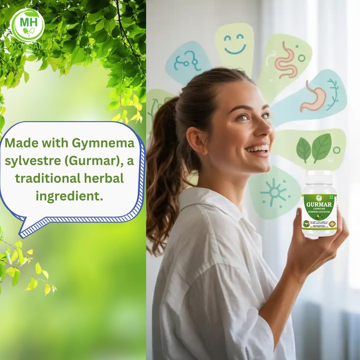 Morsan Healthcare Gurmar (Gymnema sylvestre) 500mg Capsules – 240 Vegan Capsules - görsel 2
