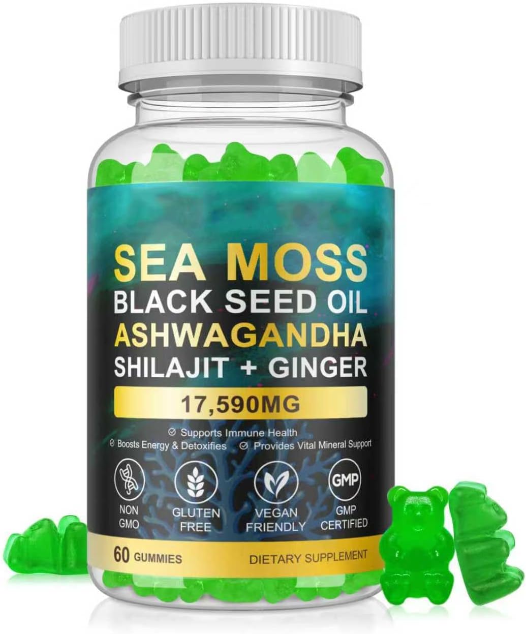 Sea Moss Gummies, Sea Moss, Bladderwrack, – Sea Moss (Irish Moss): A red algae rich in iodine, iron, and – Image 1