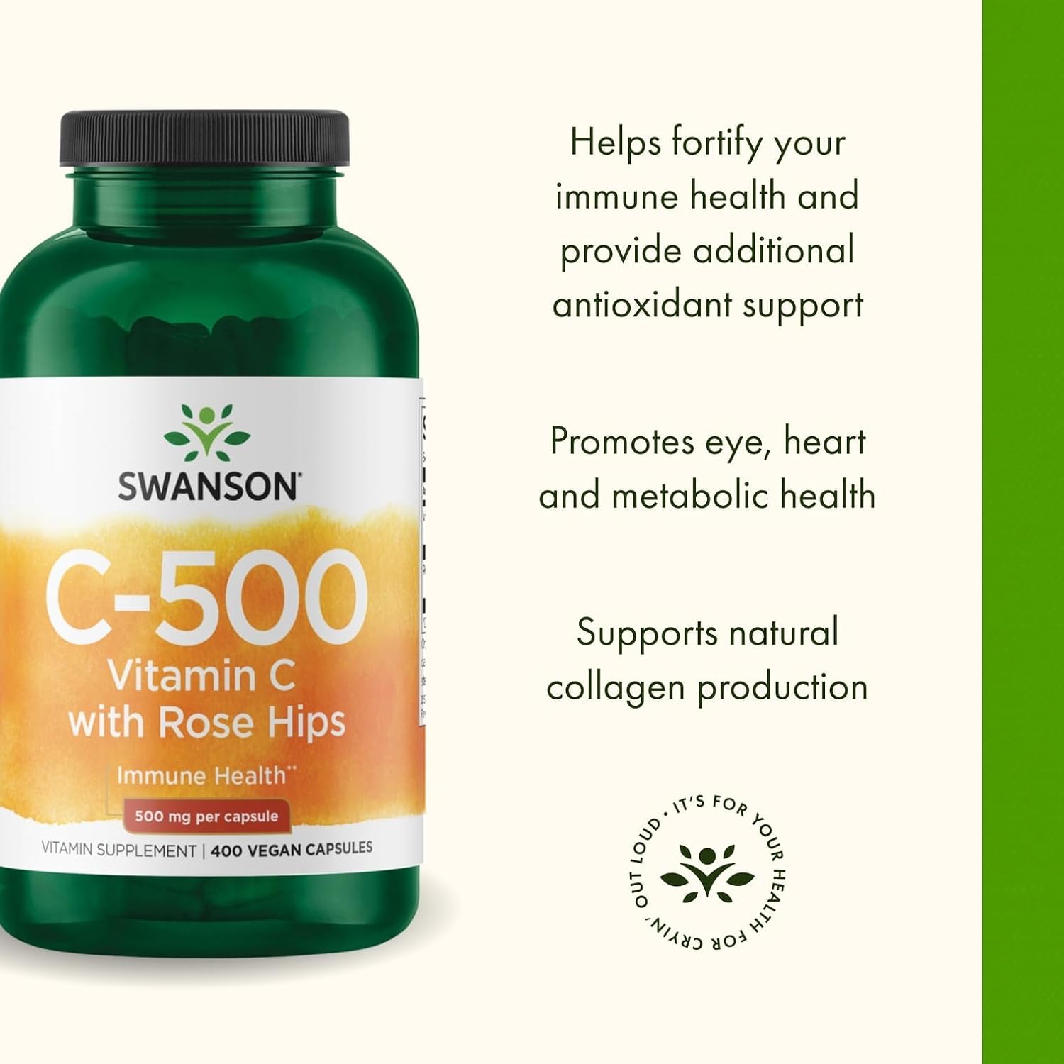 Swanson Vitamin C with Rose Hips, 500 mg, 400 Capsules - görsel 4