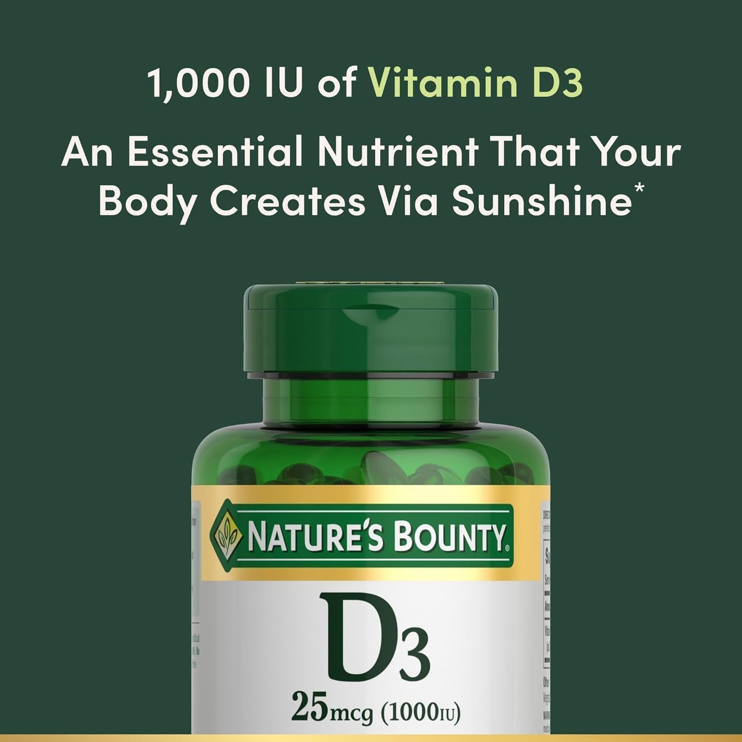 Nature's Bounty Vitamin D3 1000 IU Immune Health, 120 Softgels (Pack of 1) - görsel 2