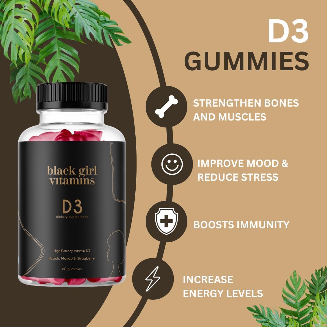 Black Girl Vitamins Vitamin D3 Gummies, for – Bone Health: It promotes calcium absorption, crucial for strong – Image 2