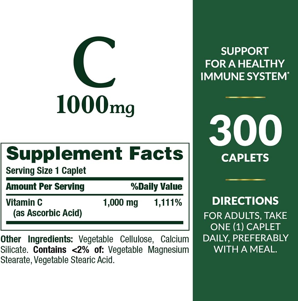 Nature's Bounty Vitamin C 1000mg, Supports Immune and Antioxidant Health, 300 Vegetarian Caplets - görsel 2