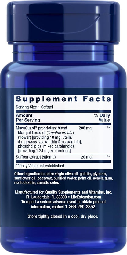 Life Extension MacuGuard Ocular Support with Saffron - 60 Softgels (2-Pack)