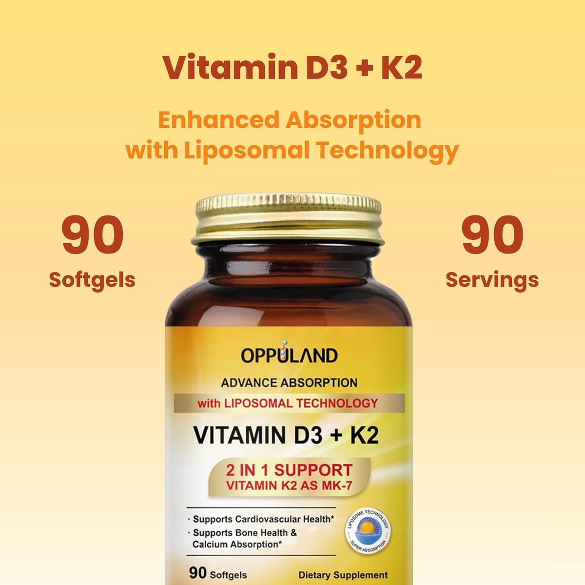 Oppuland Vitamin D3 + K2 5000 IU with Liposomal Technology - MK-7 100mcg - 90 Softgels – Image 4