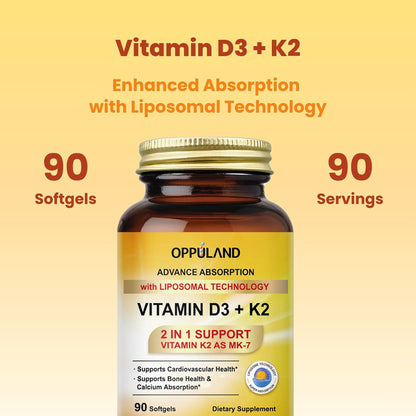 Oppuland Vitamin D3 + K2 5000 IU with Liposomal Technology - MK-7 100mcg - 90 Softgels – Image 4