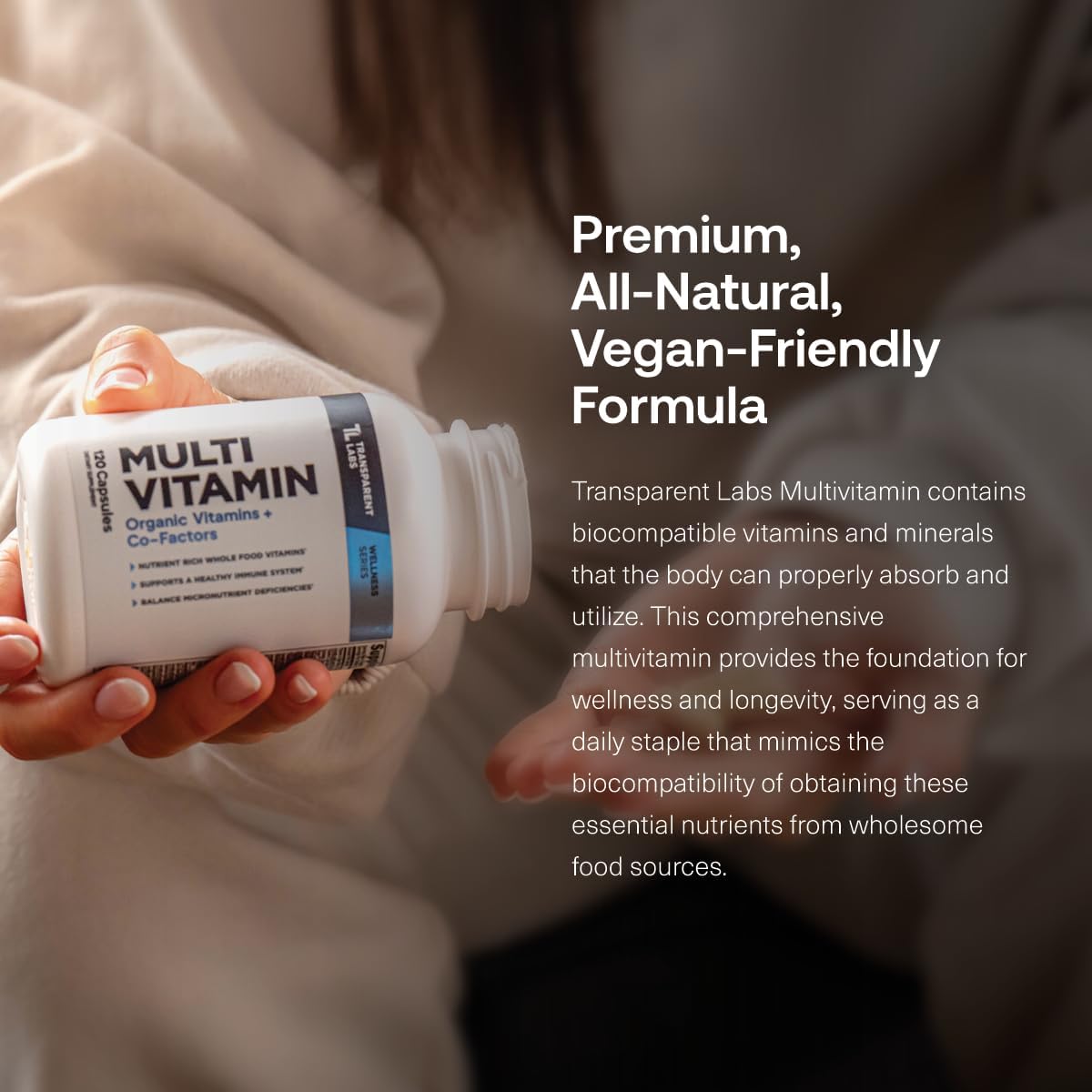 Transparent Labs Daily Multivitamin for Women's – Wholefood-Based, Vegan, Organic – 120 Capsules - görsel 2