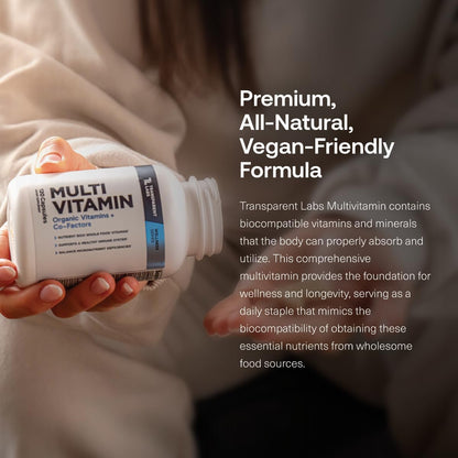Transparent Labs Daily Multivitamin for Women's – Wholefood-Based, Vegan, Organic – 120 Capsules