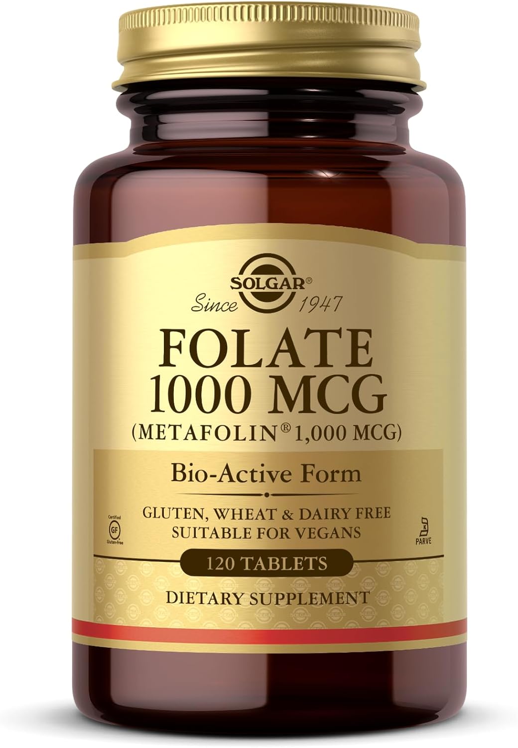 Solgar Folate 1000 mcg - 120 Tablets - 1000 mcg Bio-Active Metafolin - Vegan, Gluten free, Dairy-free, Kosher - 120 Servings - görsel 1