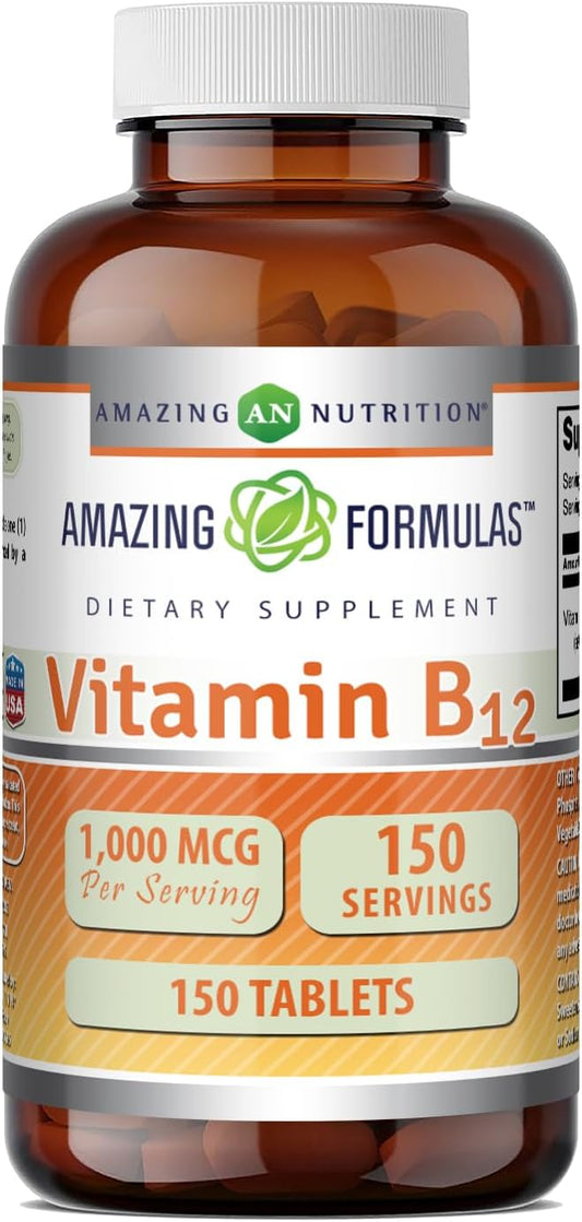Amazing Formulations Vitamin B12 – High potency: 1000 mcg of cyanocobalamin per tablet – Image 1