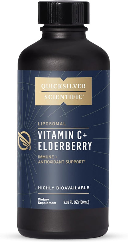 Quicksilver Scientific Liposomal Vitamin C + Elderberry - 1000mg with Superior Absorption Technology & Tocotrienols - Antioxidant & Immune Support Tonic (100ml)